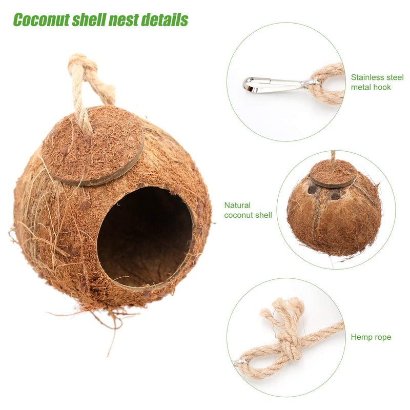 [Australia] - Crested Gecko Coco Hut Shell Bird House, Sturdy Hanging Home, Climbing Porch, Hiding, Sleeping&Breeding Pad, Rough Texture Encourages Foot and Beak Exercise, Suitable for Reptiles, Amphibians 1-Hole 