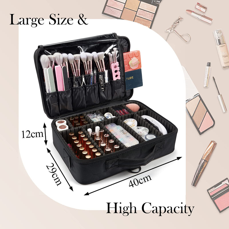 Joligrace Large Oxford Fabric Professional Makeup Bag with Removable Back Strap Cosmetic Case Beauty Box Hairdressing Tools Organiser Storage Box, Black - PawsPlanet Australia