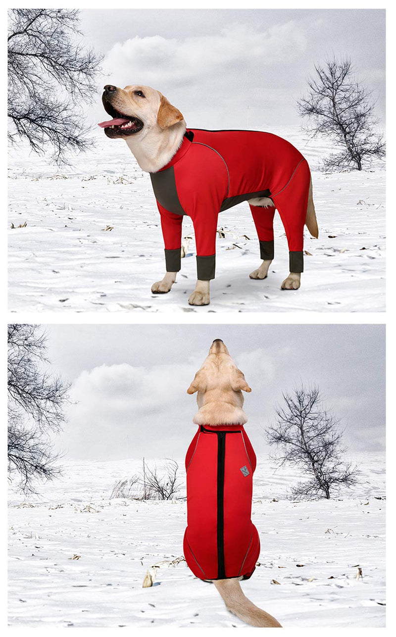 NashaFeiLi Pet Clothes, Large Dog Shirt Waterproof Warm Pajamas Reflective T-shirt Onesies for Medium Large Dog (28#, Red) 28# - PawsPlanet Australia