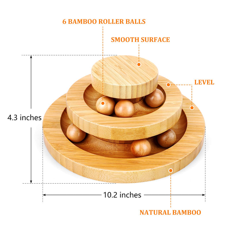 Smyidel Cat Turntable, Cat Toys,Pet Toy,Cat Supplies,Funny Roller Cat Toy,Double Layer Track Balls Turntable for Kitty Cat,Gifts for Your Cats(Bamboo) A - PawsPlanet Australia