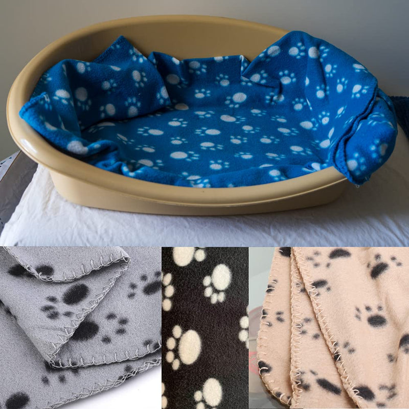 EVERBUY Fleece Pet Blanket Dog Blanket Fleece Washable Puppy Blanket with Paw Print 100cm x 60cm (Pack of 3) Pack of 3 - PawsPlanet Australia