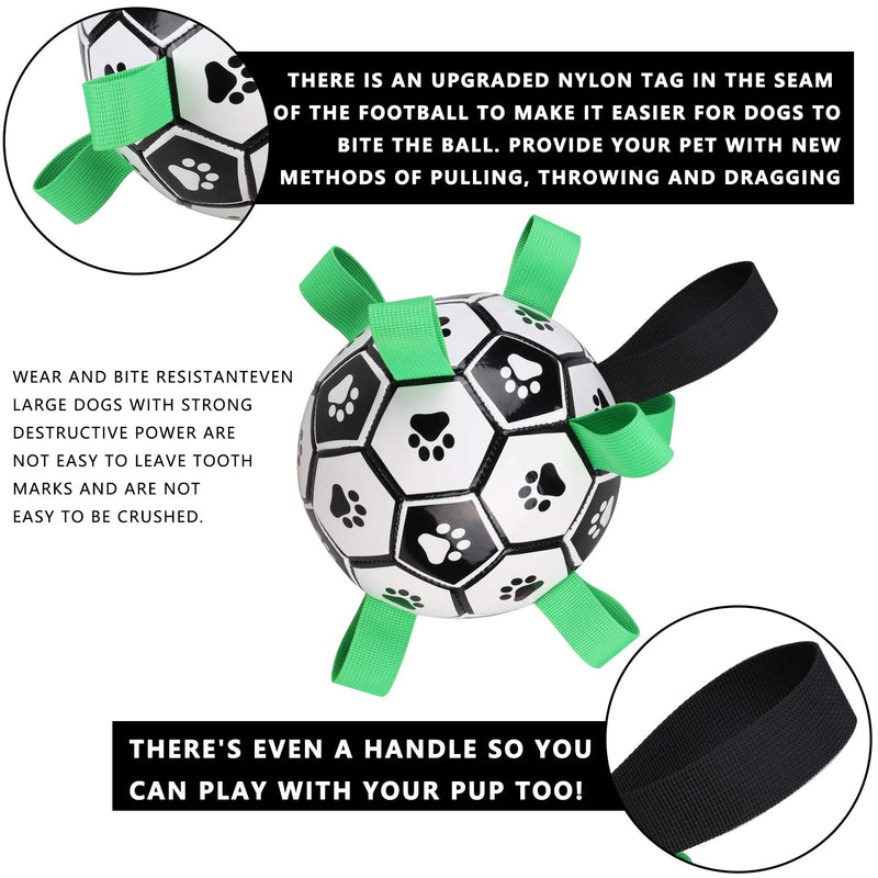 Savlot Dog Soccer Ball Toy with Grab Tabs Indoor Outdoor Interactive Dog Chew Toy Tug of War Dog Toy for Small Medium Large Dogs, 15cm (Soccer Ball) - PawsPlanet Australia