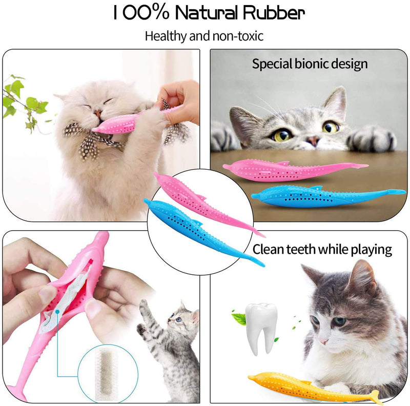 Vibury Cat Toothbrush Fish with Catnip, 3 PCS Cat Toothbrush Toy, Silicone Fish Toys Pet Molar Stick Cat Teeth Cleaning Brush, Interactive Chew Toy for Kitten Kitty Cats - PawsPlanet Australia