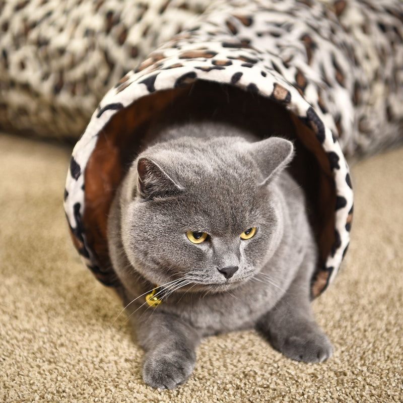 PAWZ Road Leopard Print 3 Way Cat Tunnel crinkly sounds, Cat Tunnel Toy indoor collapsible (Diameter 25cm) 3 Ways - Dia 25cm - PawsPlanet Australia