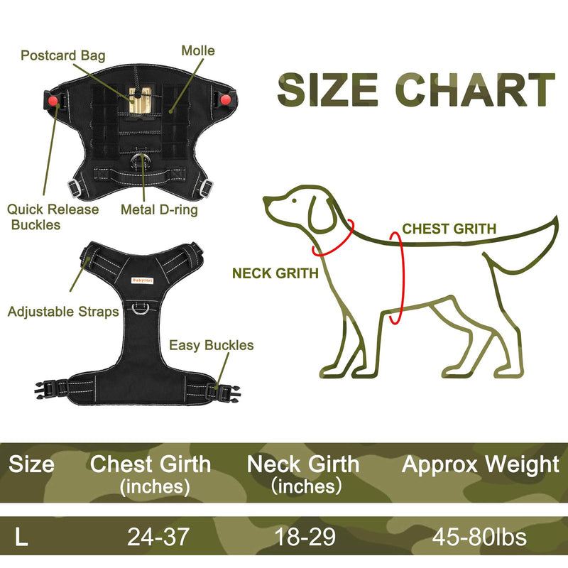 [Australia] - BABYLTRL Tactical Dog Harness for Large Medium Small Dogs, No Pull Dog Harness, Working Dog MOLLE Vest with Handle, Reflective K9 Military Service Dog Vest Harness for Training Hunting Walking 