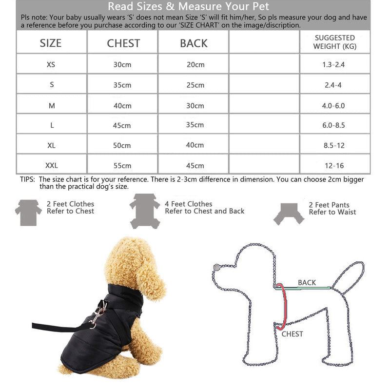 AMVEEDI Winter Coats for Dogs Windproof Waterproof Cold Dog Jacket with Straps Adjustable Warm Apparel Dog Athletic Vest (Black, XS) X-Small Black - PawsPlanet Australia