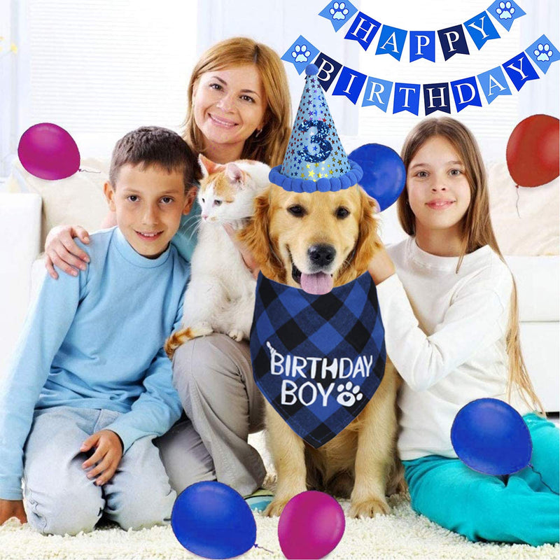 STMK Dog Birthday Bandana, Dog Birthday Boy Bandana Plaid Triangle Scarf for Dog Puppy Birthday (Blue) Blue - PawsPlanet Australia