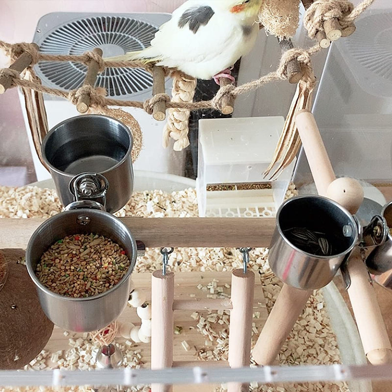 Qixuer 2 Pieces Bird Food Bowl,Stainless Steel Parrot Feeding Cups Animal Cage Water Food Bowl Bird Feeding Dish Cups Bird Feeder with 2 Pieces Bird Feeding Spoon for Cockatiels Chinchilla - PawsPlanet Australia