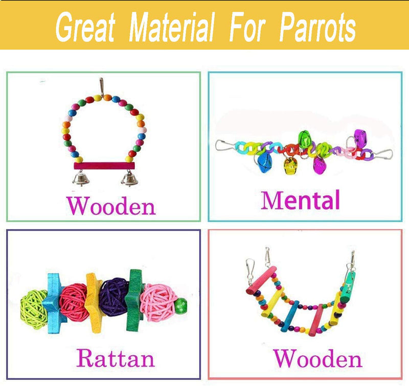 Wonninek 7 Pcs Bird Toys Bell Toys Hanging Swing Shredding Chewing Perches Parrot Toy Parrot Bite Toy For Budgie Parakeet Cockatiel Macaw - PawsPlanet Australia