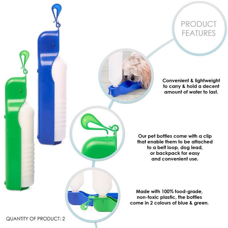 Pet Mania - 2 Portable Dog Water Bottle and Drinking Bowl Travel Sets - 750ml - PawsPlanet Australia