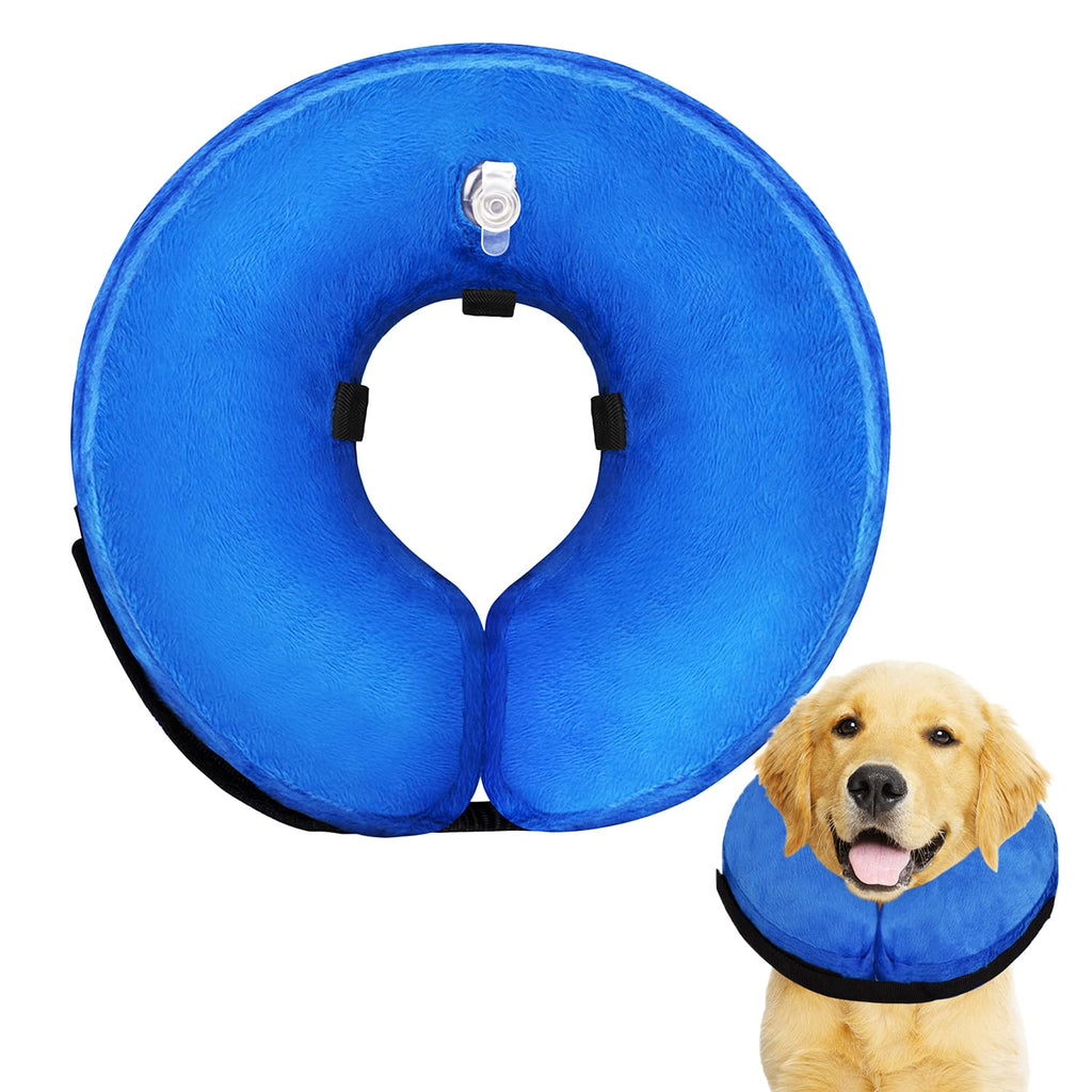 Dog Cone Collar for Small Medium Large Dogs After Surgery, Inflatable Dog Neck Donut Collar, Adjustable Dog Cone, E-Collar for Dogs Recovery, Soft Dog Cones Alternative, Protective Pet Cones for Dogs Large (Neck Girth: 12"-17") Blue - PawsPlanet Australia