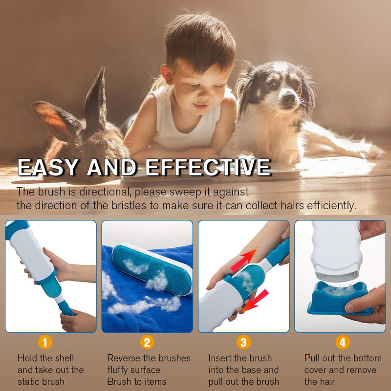 [Australia] - Pet Hair Remover,Doubled-Sized Cat Dog Hair Remover for Furniture,Clothing,Best Pet Hair Lint Brush Lint Roller for Pet Hair Fur Remover with Self-Cleaning Base,2 in 1 Animal Hair Removal Tool,Blue 