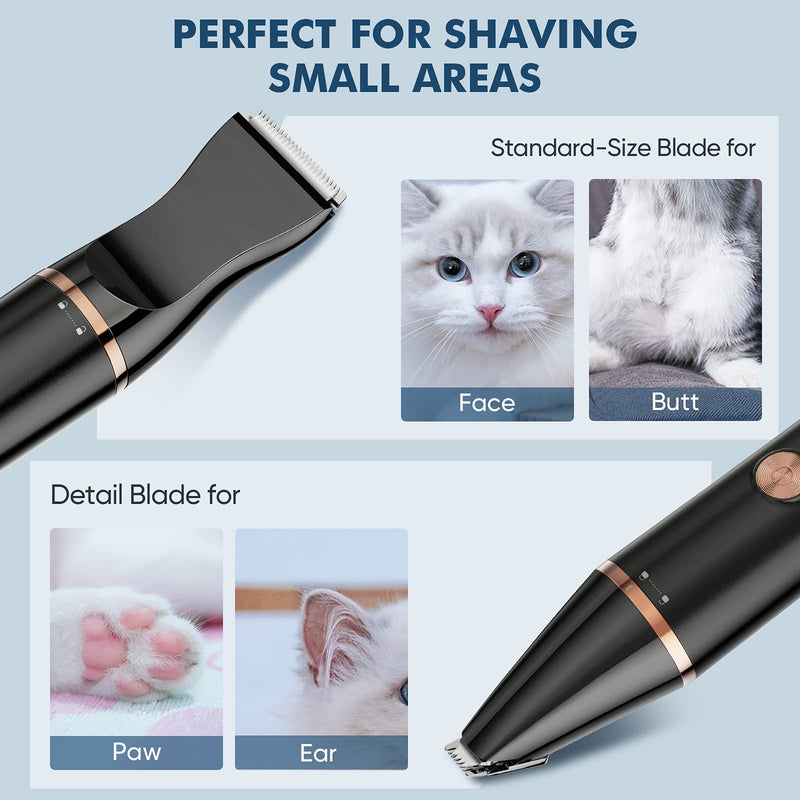 oneisall 2 Speed Dog Clippers with Double Blades, Cordless Small Pet Hair Grooming kit, Low Noise for Trimming Dog's Hair Around Paws, Eyes, Ears, Face, Rump-Black - PawsPlanet Australia
