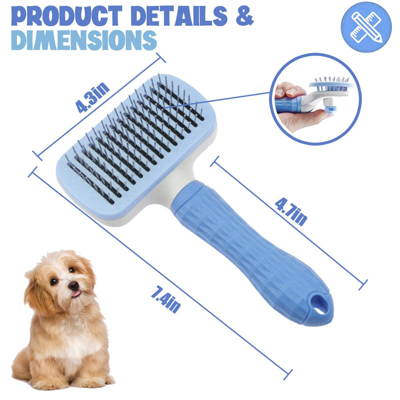 CTCK Self Cleaning Slicker Brush for Dogs and Cats,Pet Grooming Tool, Slicker Brush for Shedding and Grooming Pet Hair - for Large or Small Dog Cat with Long Hair Blue - PawsPlanet Australia