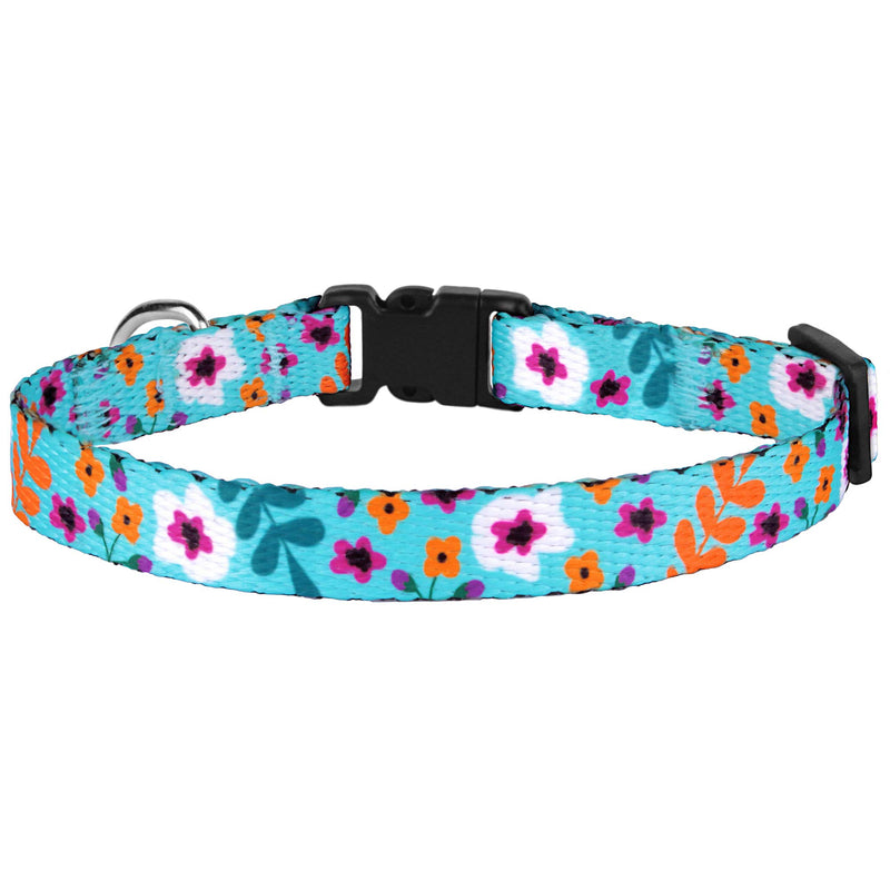 [Australia] - CollarDirect Cat Collar with Bell Floral Pattern 2 Pack Set Flower Adjustable Safety Breakaway Collars for Cats Kitten Pink + Aquamarine 