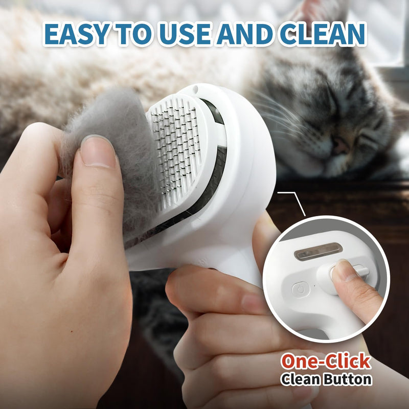 Herokitty Spray Cat Brush for Shedding, Cats Brush Remove Static Flying Hair Self Cleaning Dogs Brush for Long and Short Hair Pets Grooming Brush Remove Tangled Loose Hair Reduce Shedding (White) - PawsPlanet Australia