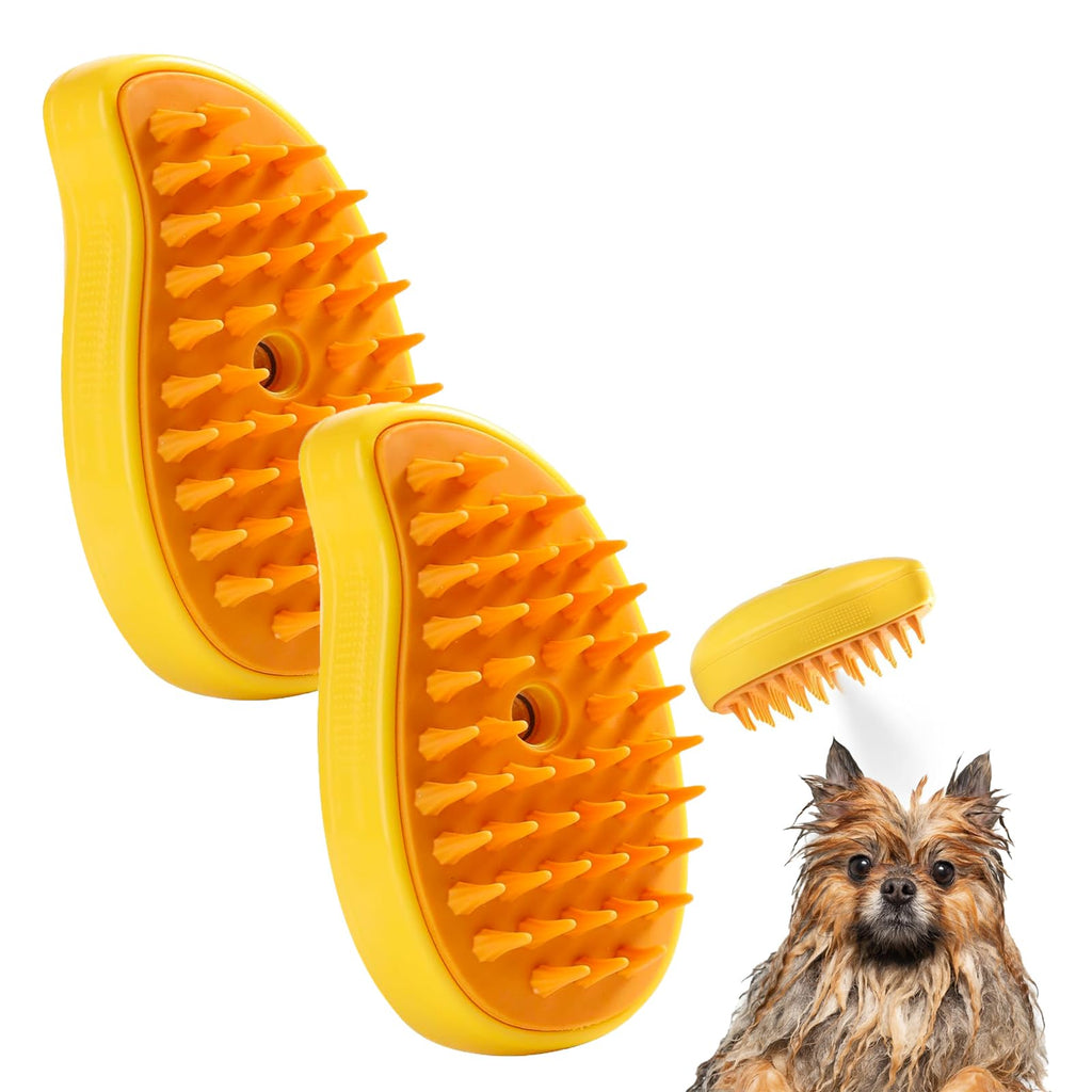 2PCS Steamy Cat Brush - 3 In1 Cat Steamy Brush,Self Cleaning Steam Cat Brush,Cat Massage Brush,Used to Remove Dirty Hairs and Knots as Well as Loose Hairs For Cats and Dogs (Yellow) Yellow 2PCS - PawsPlanet Australia