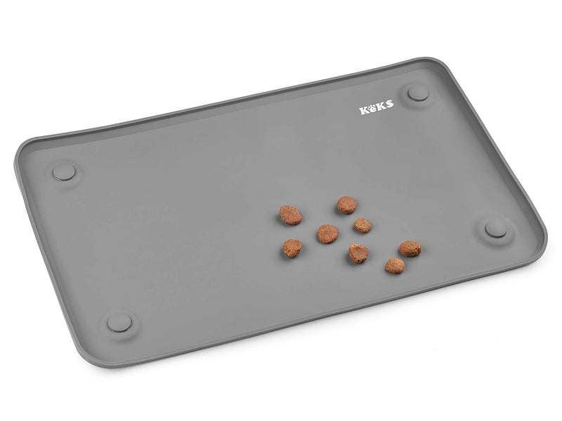 [Australia] - KEKS Silicone Pet Food Mat with Suction Cups - No Spill, Anti Slip and Waterproof Feeding Pad for Dog and Cat Food Dish and Water Bowl Small Gray 