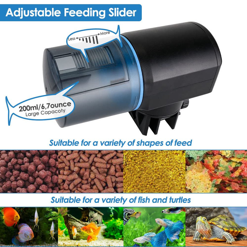 Eyein Automatic Fish Feeder, USB Rechargeable 200ML Large Capacity Aquarium Fish Tank Food Dispenser with Feeding Time Display, Moisture Proof Electric Fish Feeder for Vacation Weekend Holiday - PawsPlanet Australia