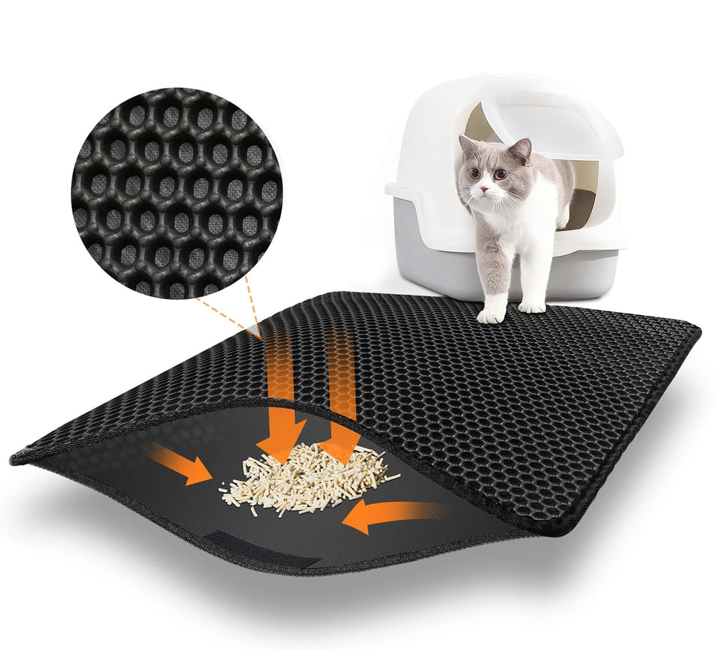 Cat Litter Mat, 60x45 CM Cat Litter Mat, Double Layer Waterproof Design Cat Mat Litter Box, Honeycomb Mat Cat Litter Mat, Cat Litter Mat Black Black 60*45cm - PawsPlanet Australia