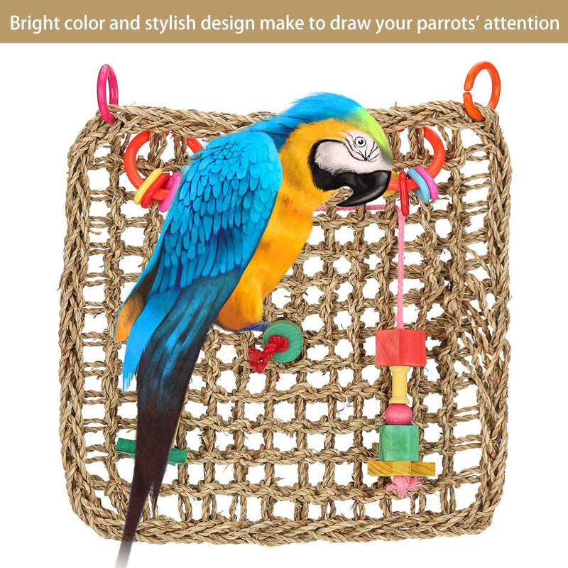 Fdit Parrot Seagrass Woven Climbing Net Toys Multipurpose Hanging Hook Bird Chew Toy Mat for Pet Exercise Beak Playing Swing - PawsPlanet Australia