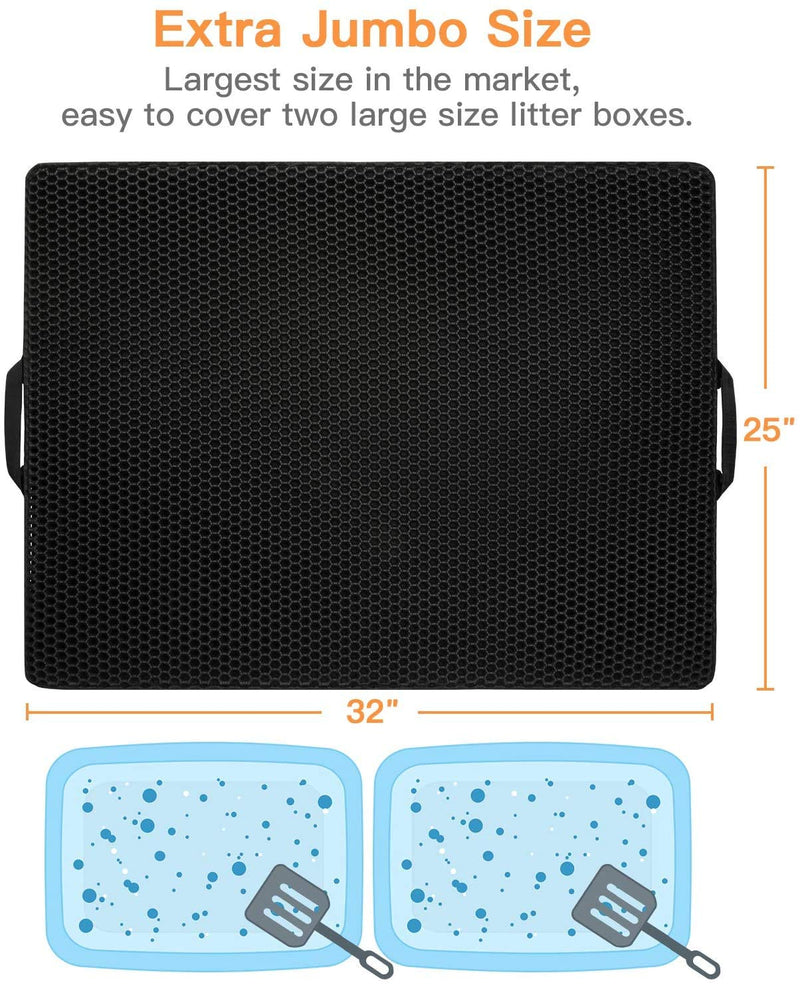 [Australia] - Polarduck Cat Litter Mat,Cat Litter Trapping Mat Extra Large, Honeycomb Double Layer Design, Urine and Water Proof Material, Special Side Handles Design Easier to Clean, Washable 32” X 25” 