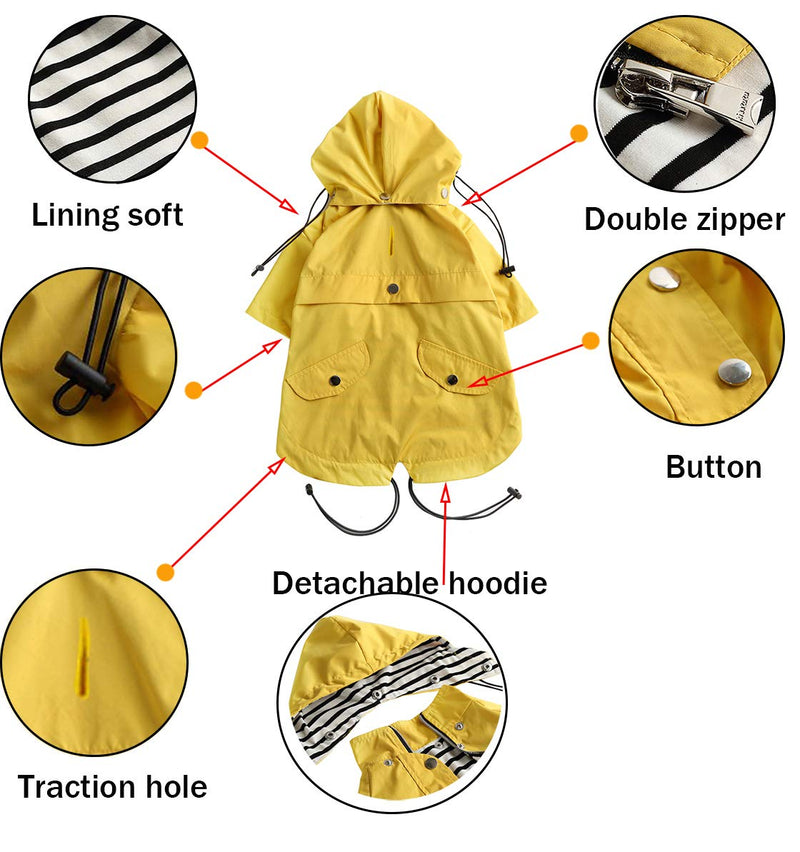 Morezi Dog Zip Up Dog Raincoat with Reflective Buttons, Rain/Water Resistant, Adjustable Drawstring, Removable Hood, Stylish Premium Dog Raincoats - Size XS to XXL Available - Yellow - XXL - PawsPlanet Australia