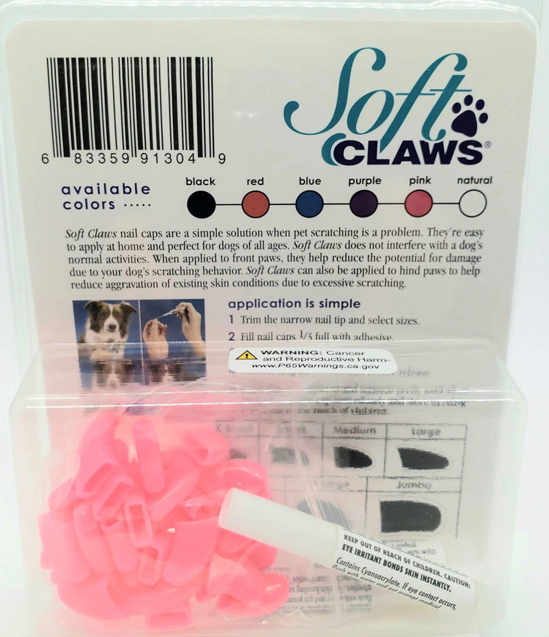 [Australia] - Soft Claws Canine Nail Caps - 40 Nail Caps Adhesive Dogs, XX LG 40-70 LBS, Solid Pink 