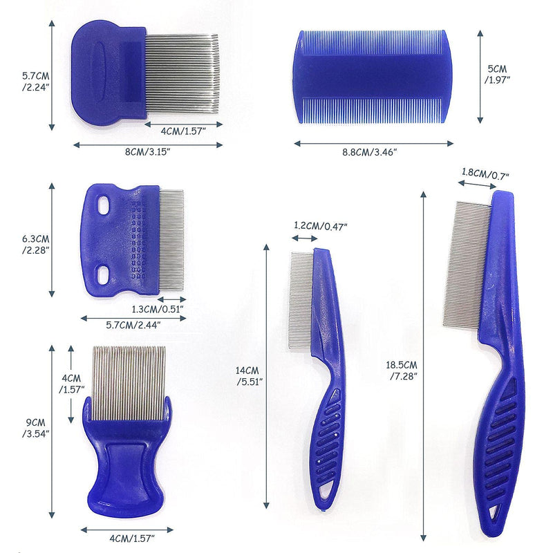 Pack of 6 Flea Comb, Flea Tear Stain Remover Comb, Pet Dogs, Cats, Grooming Tool, Stainless Steel, Safe Metal Tooth Removal Combs, Clean Lice Tangles, for Cats and Dogs (Blue) - PawsPlanet Australia