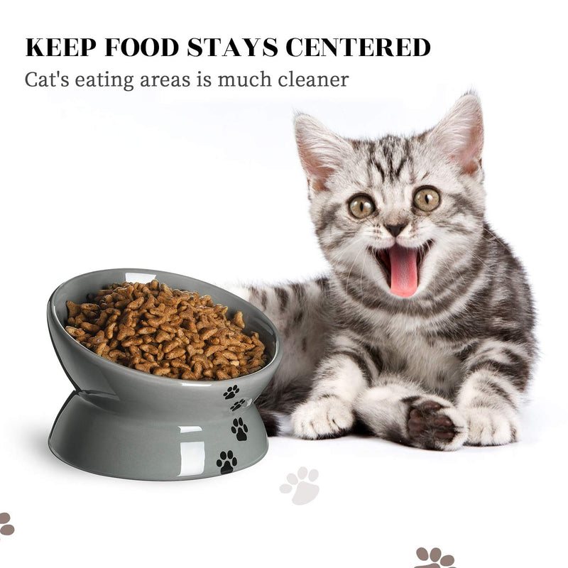 Y YHY Raised Cat Food Bowl, Ceramic Elevated Cat Bowl, Title Angle Protect Cat's Spine, Anti Vomiting Cat Dish, Backflow Prevention, Grey 5 Inches - PawsPlanet Australia