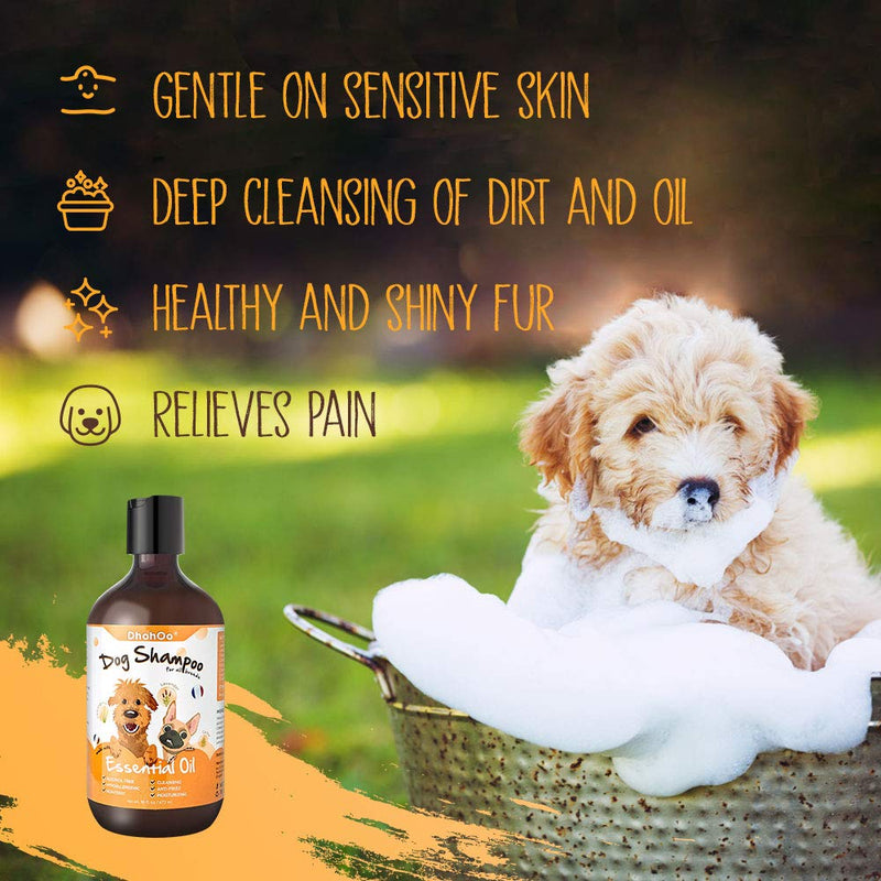 Dhohoo Dog Shampoo for Allergies and Itching with Essential Oil, Natural Ingredients Dog Shampoo for Smelly Dogs, Relief Skin Dry Itchy, Healthy Hair Growth Lavender 473ml+Brush - PawsPlanet Australia
