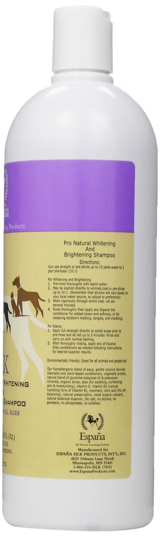 [Australia] - Espana Silk ESP0315DC Specially Formulated Silk Pro Whitening and Brightening Shampoo for Dogs and Cats 1L-33.82Oz Dog and Cat 