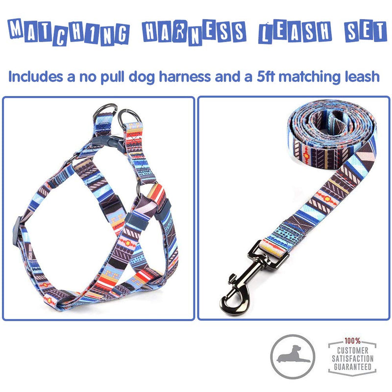 [Australia] - QQPETS Dog Harness and Leash Set Adjustable Back Clip No Pull Quick Fit/Release Halter Harness with Heavy Duty Leash 5FT Long for Extra Small Medium Large Breed Dogs Training Easy Walk M(19"-26" Chest Girth) Bohemia 