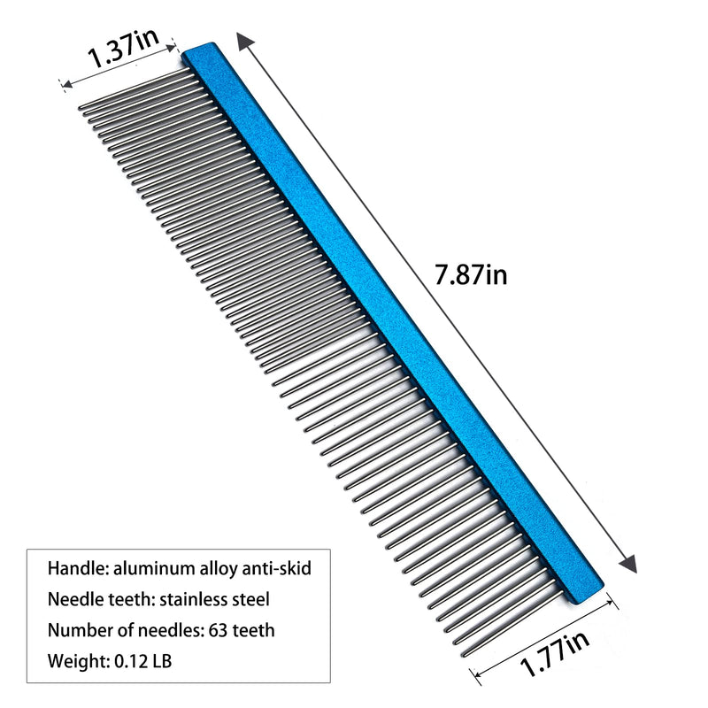 Pet Row Comb Dog Beauty Grooming Comb Anti Slip Aluminum Alloy Handle Stainless Steel Needle 7.87*1.77in Blue - PawsPlanet Australia