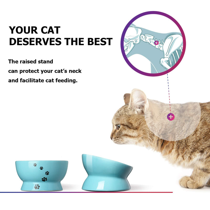 Y YHY Raised Cat Food and Water Bowl Set, Tilted Elevated Cat Food Bowls No Spill, Ceramic Cat Food Feeder Bowl Collection, Pet Bowl for Flat-Faced Cats and Small Dogs, Set of 2, Blue - PawsPlanet Australia