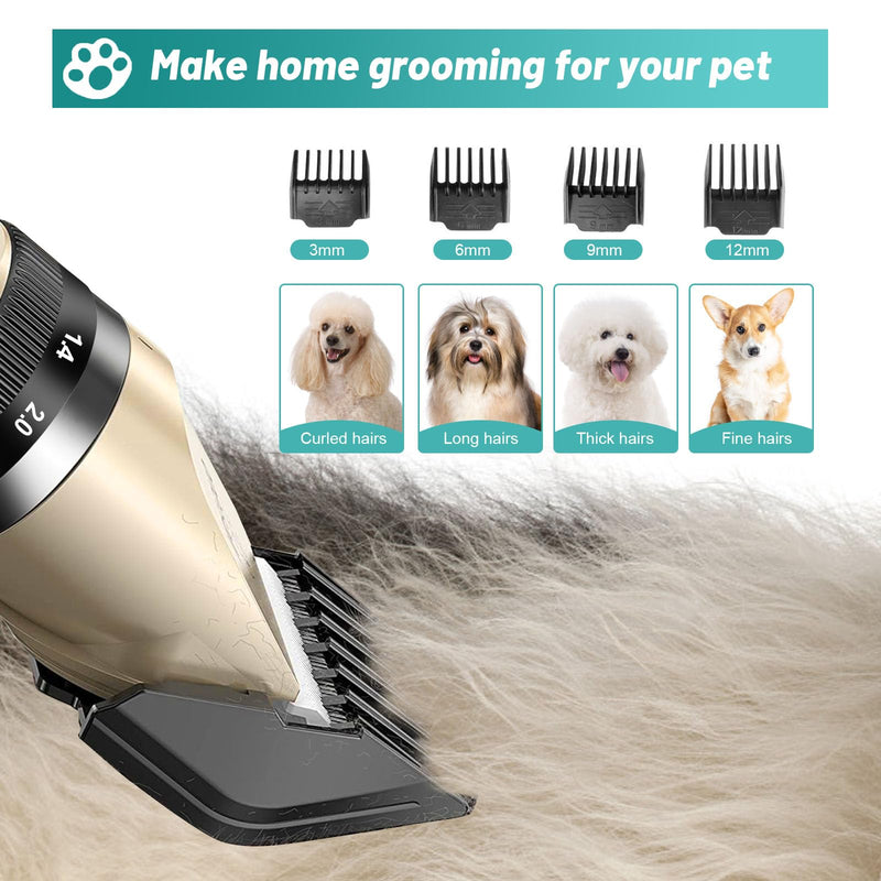 Sjpzwcrl Dog Clipper Professional Clipper Dog Cat Rechargeable Wireless Pet Hair Trimmer Electric Dog Trimmer Kit with LCD Display for Dog Cat Pet Gold - PawsPlanet Australia