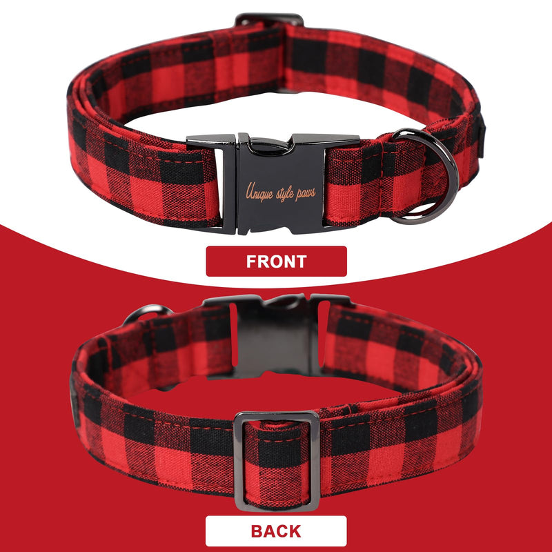 Unique style paws Dog Collar Pet Gift Adjustable Soft and Comfortable Plaid Collars for Small Medium Large Dogs M Red Plaid - PawsPlanet Australia