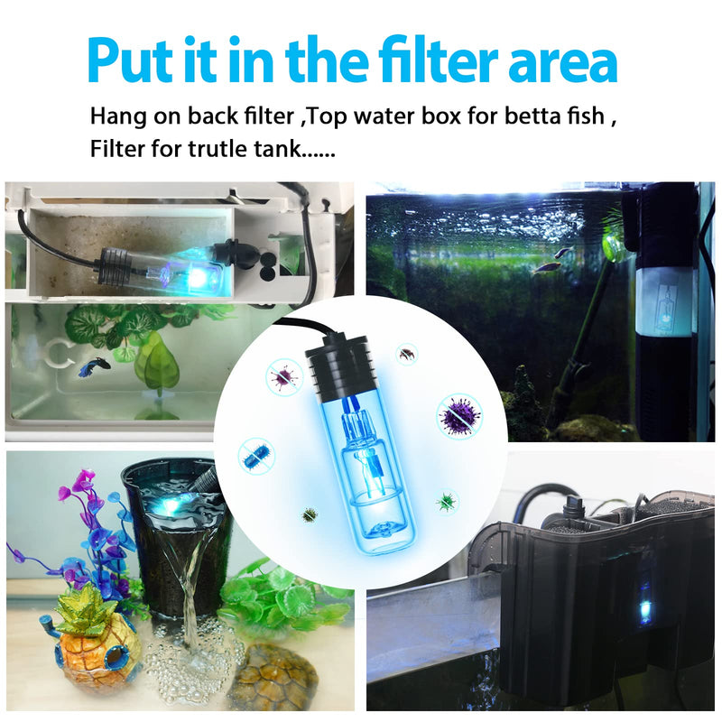 Aquarium Lamp 3W Mini Fish Tank Clean Green Light w/ Timer Submersible Use in Filter Area for 5-55 Gallon Fish Tank Pond Cloudy Water Clean and Clear (3W) - PawsPlanet Australia