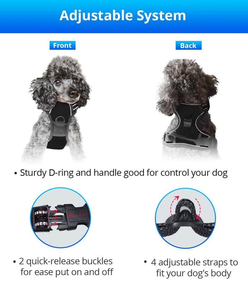 Dog Harness No Pull, Adjustable Reflective Breathable Vest with Handle for Large Dogs Walking by Best Pet Supplies, Easy Control Tactical Dog Harness Small Black - PawsPlanet Australia