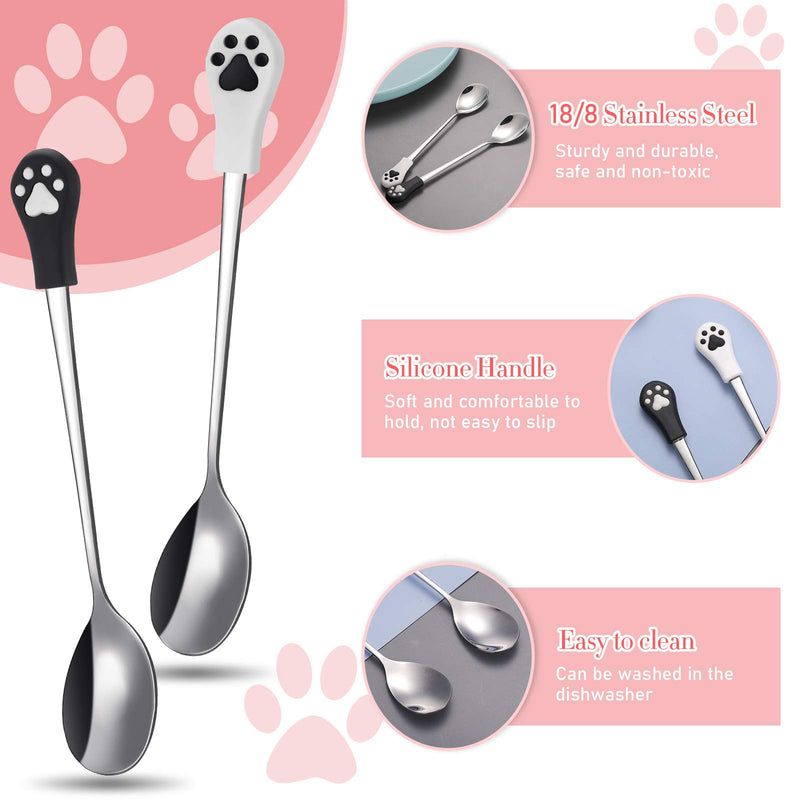 Romooa 6 Pieces Dog Cat Food Spoon Pet Food Can Spoon Set Include 2 Pieces Multifuctional Pet Can Openers and 4 Pieces 18/8 Stainless Steel Pet Food Spoons with Silicone Dog Claw Handle - PawsPlanet Australia