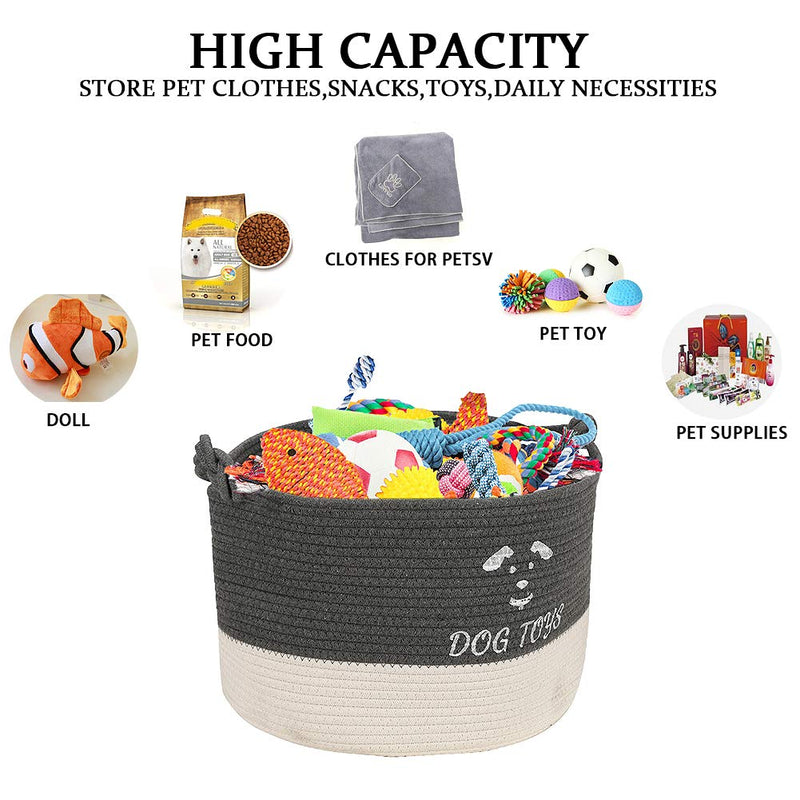 YANGDD Dog Toys Storage Bins, Pet Toy and Accessory Storage Box, Dog Toys and Food Organizing Basket, Dog Toys Box for Organizing Pet Toys, Blankets and Dog Stuff-Dark Gray & White(40 * 27cm) 40*27cm Dark Gray & White - PawsPlanet Australia