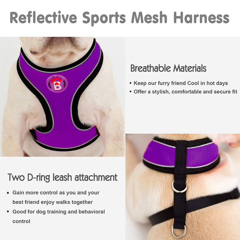 [Australia] - BARKBAY Reflective Breathable Soft Air Mesh No Pull Puppy Dog Vest Harness X-Small Purple 