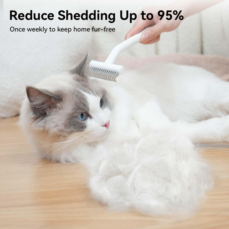 aumuca cat brush for long hair, undercoat brush for cats with curved handle, light detangling comb for cats, removes undercoat and tangles, fur brush for cats with medium to long hair - white white - PawsPlanet Australia