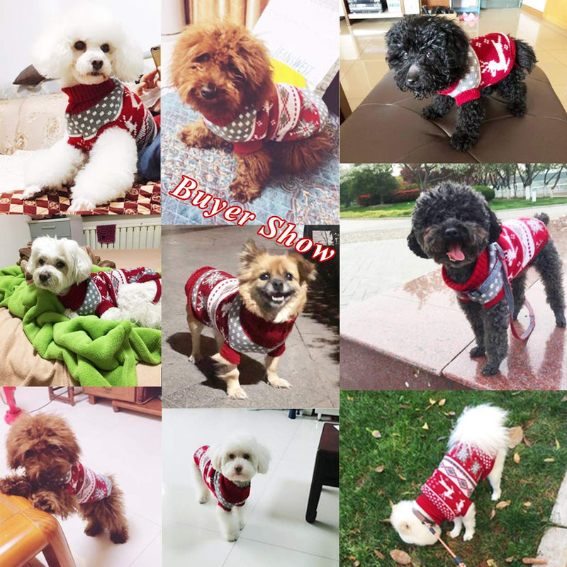 Idepet Christmas Dog Costumes,Dog Winter Jumper Coat,Pet Knit Sweater with Reindeer Pattern Puppy Warm Clothes for Dogs Puppy Kitten Cats S Red - PawsPlanet Australia