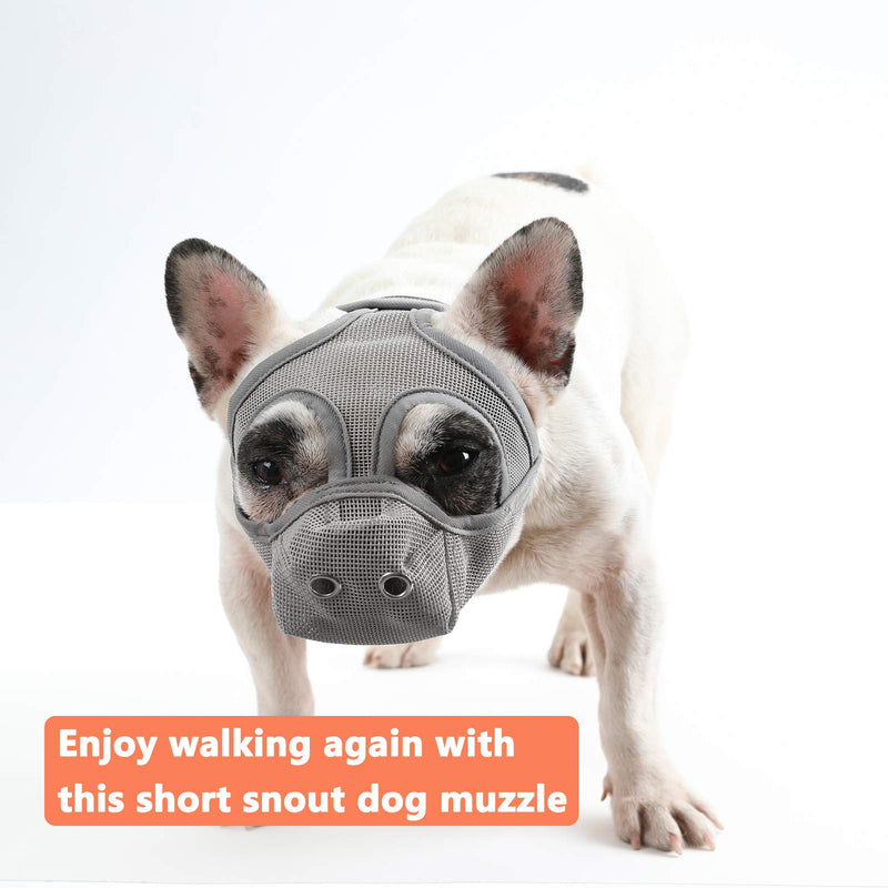 [Australia] - LUCKYPAW Short Snout Dog Muzzle, Breathable Mesh Anti Biting Chewing and Barking Muzzle for Pitbulls Boxers S Grey 