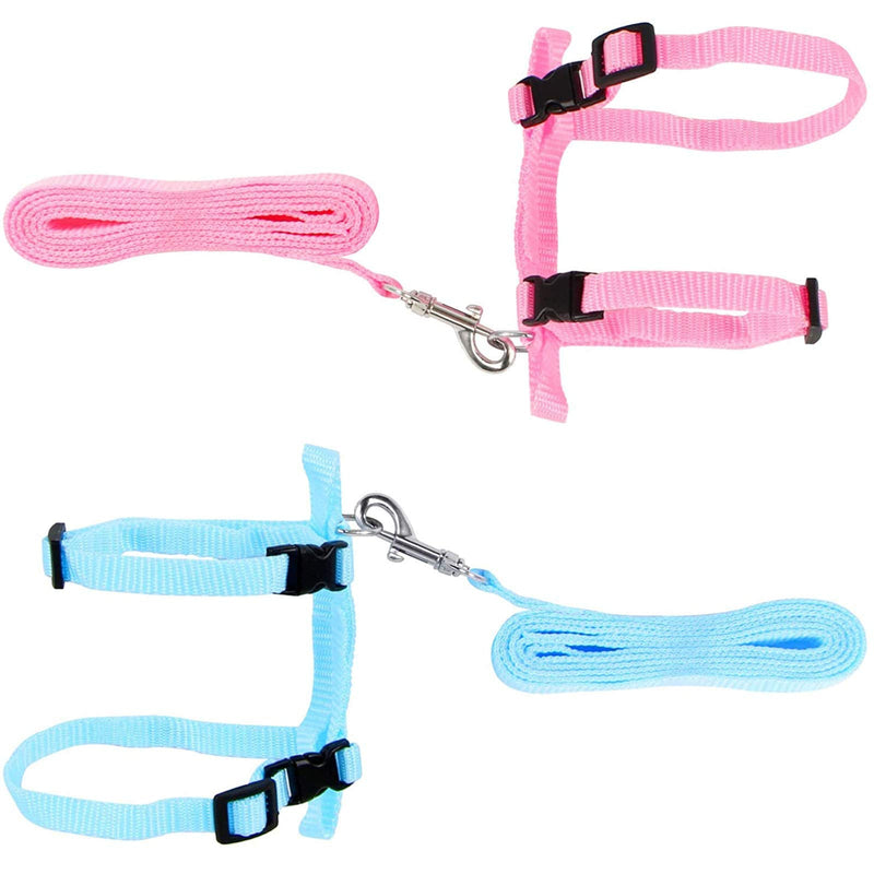 2 Pcs Rabbit Leash Rabbit Collar Rabbit Harness with Leash Adjustable Pet Harness Harness for Small Pets Pink Blue - PawsPlanet Australia