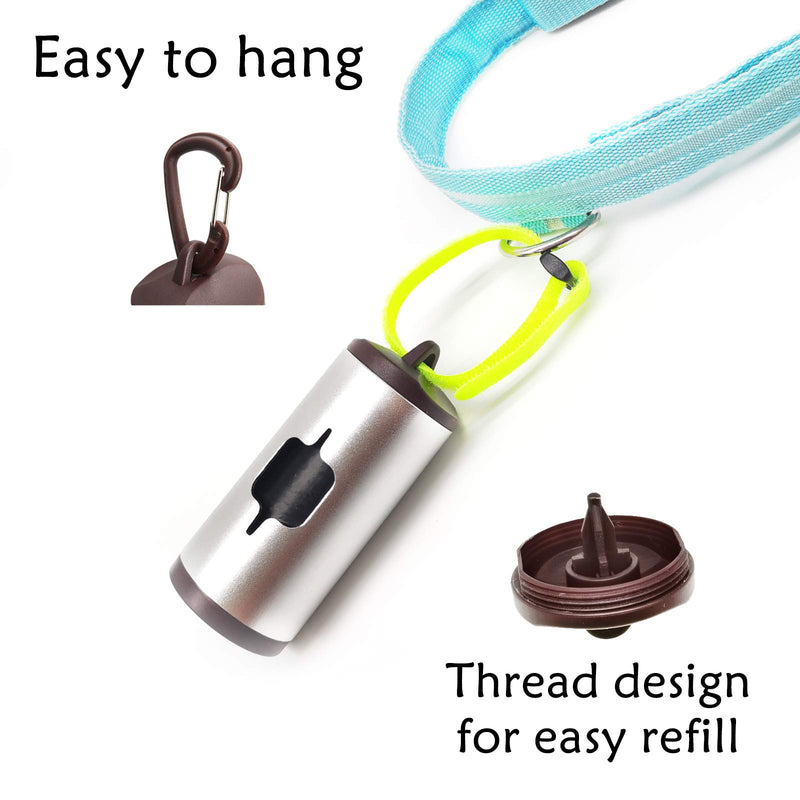 Aluminum Trash Bags Holder with Carabiner for Dog Pickup Bags Dispenser with Elastic Cord for Used Bags Trash Bags Carrier(Silver) Silver - PawsPlanet Australia