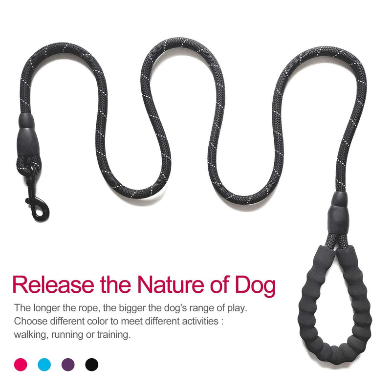 VLDCO 10ft Dog Leash Extra Heavy Duty Climbing Rope Comfortable Padded Handle Highly Reflective Threads for Small Medium Large Dogs 1/2" Diameter (Black) Black Black - PawsPlanet Australia