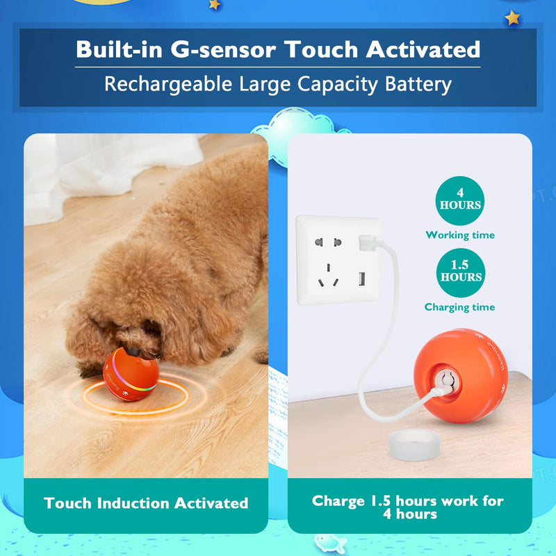 Petiepaw Interactive Dog Ball Toy, Durable Automatic Rolling Ball for Puppies/Small/Medium Dogs, USB Rechargeable - PawsPlanet Australia