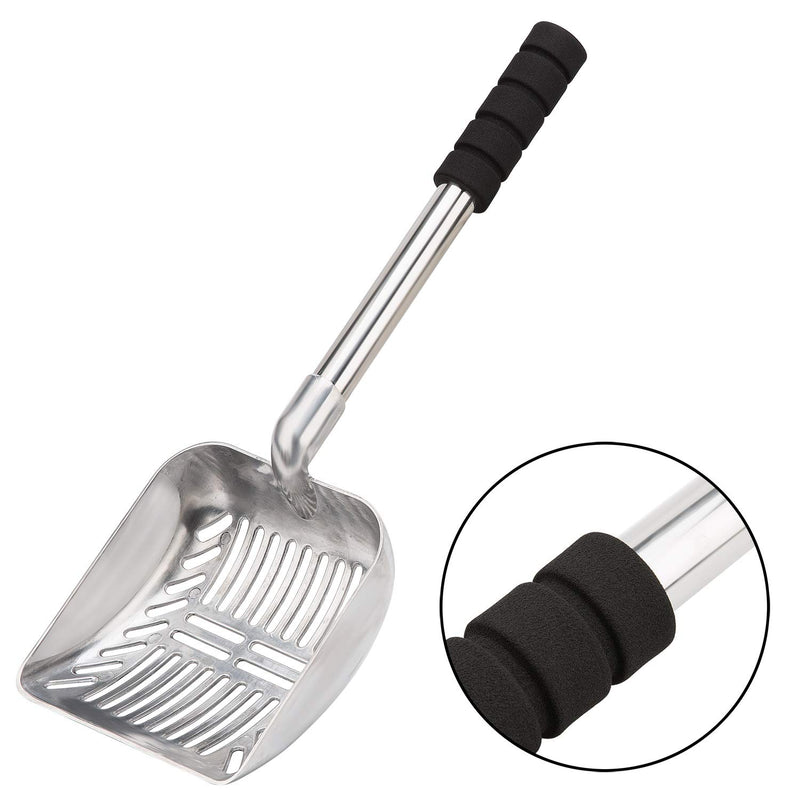 [Australia] - Yangbaga Metal Cat Litter Scoop with Deep Shovel and Long Handle, Detachable Stainless Steel Non-Stick Cat Litter Sifter with Foam Padded Grip Handle, No Bending Back Heavy Duty Cat Litter Scooper 